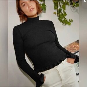 Nation LTD Yael Open Back Mock Neck Smocked Top Black M Stretch Parisian